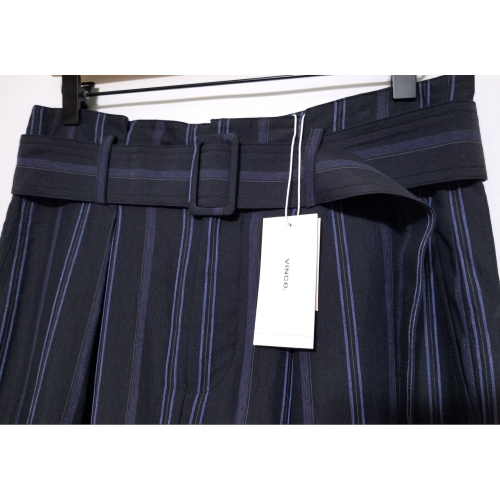 NWT Vince Dobby Stripe Belted Wide-Leg Pants in Indigo‎ High Rise Size 6 $385 - Picture 9 of 16